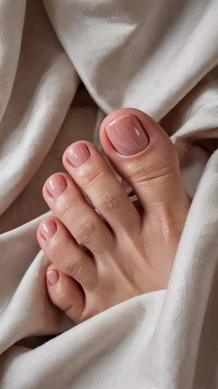 stylish spring toe nails 2026 Warm Nude Gloss for Effortless Polish