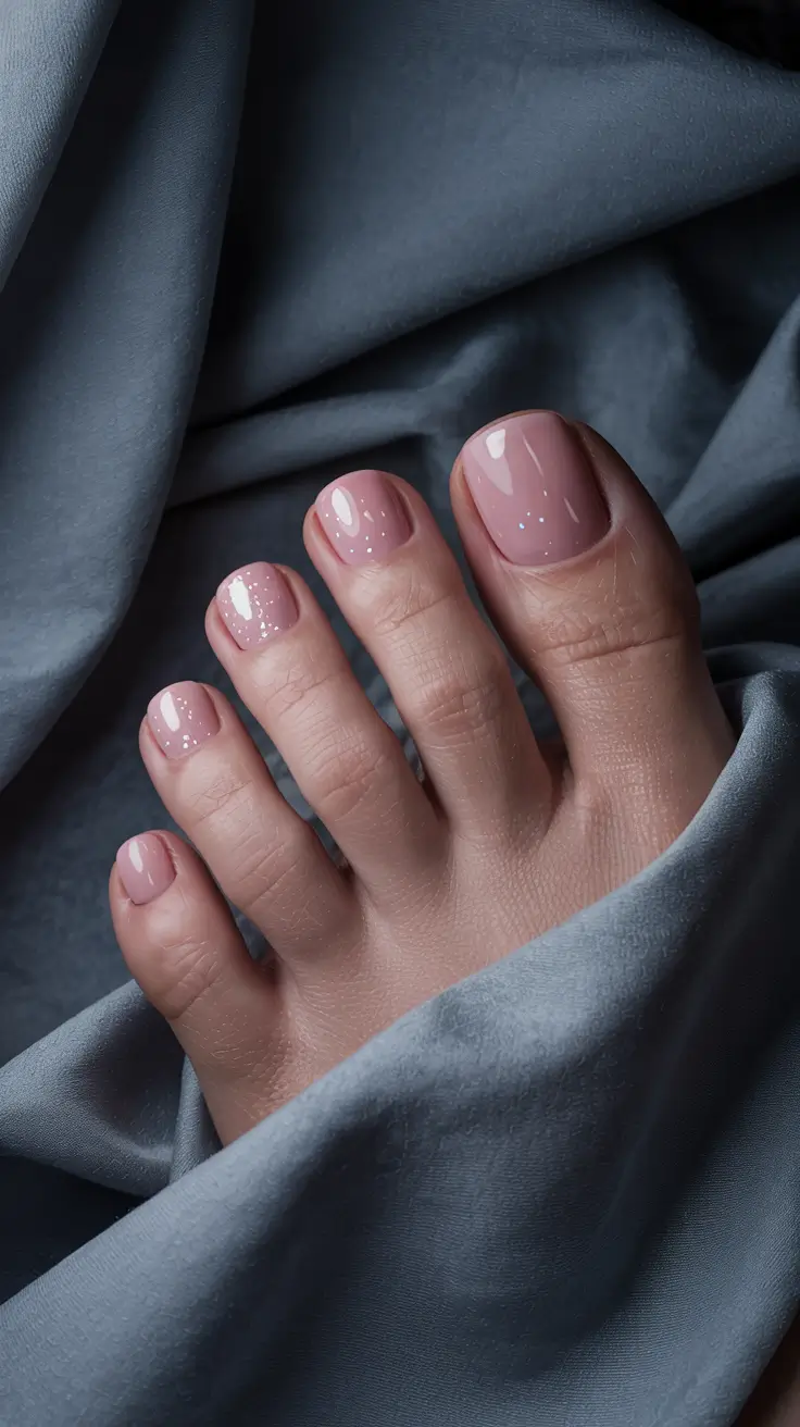 stylish spring toe nails 2026 Sheer Pink with Subtle Sparkle Accent