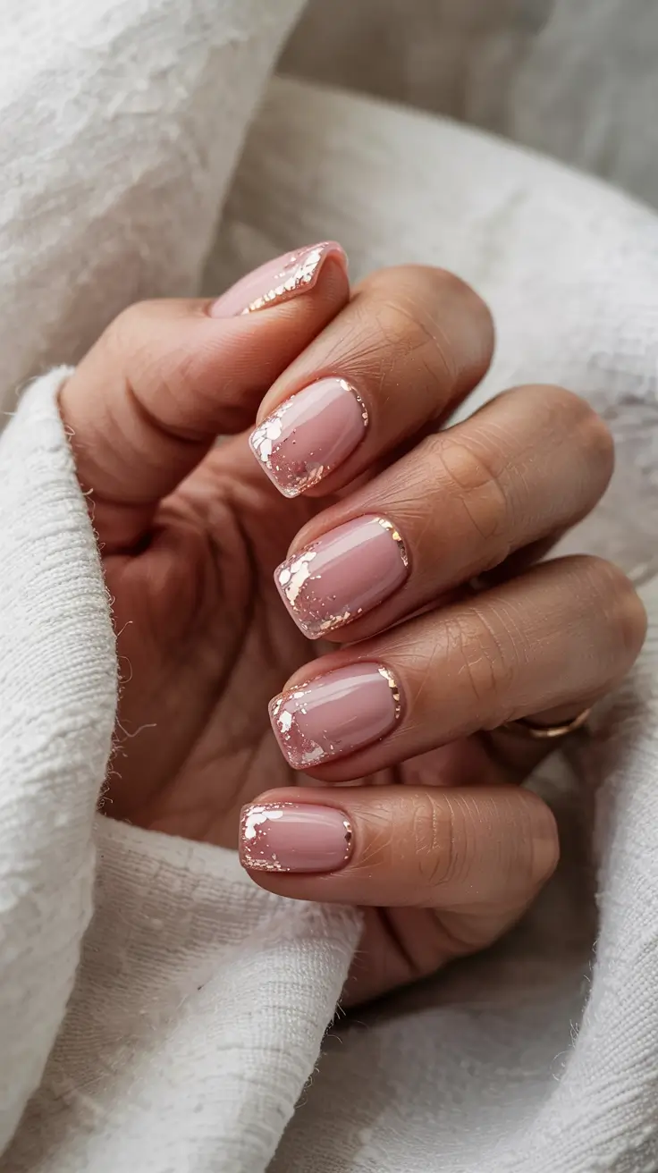 stylish spring wedding nails 2026 Blush Gloss with Gilded Micro-French Edges