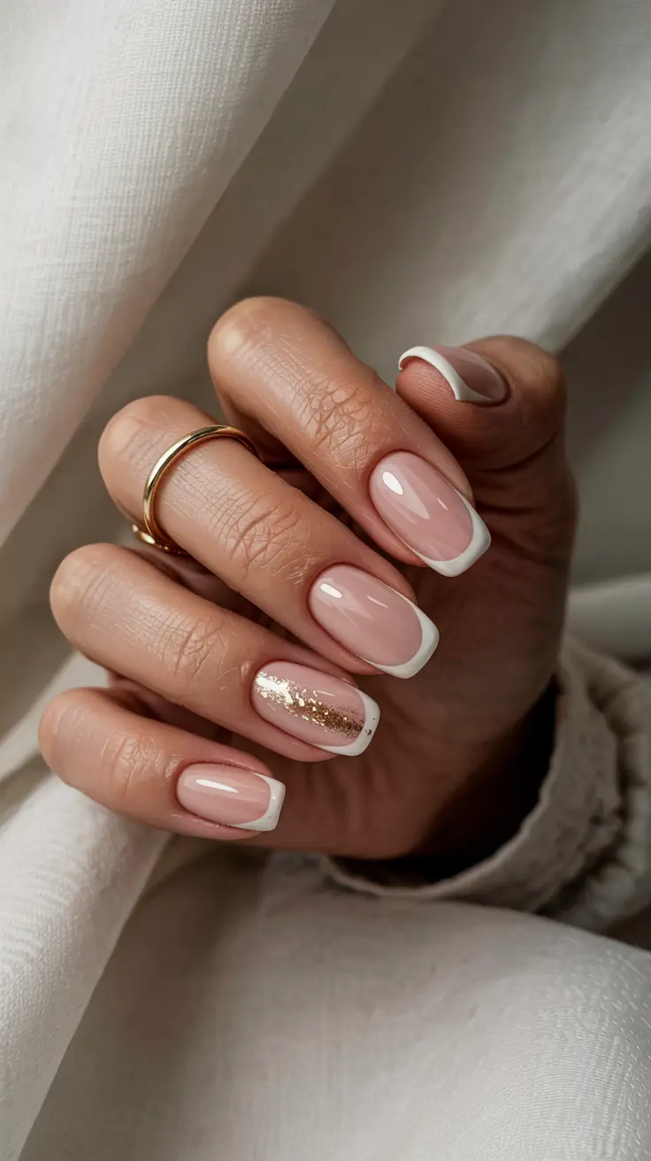 stylish spring wedding nails 2026 Classic French with Golden Spark Accent