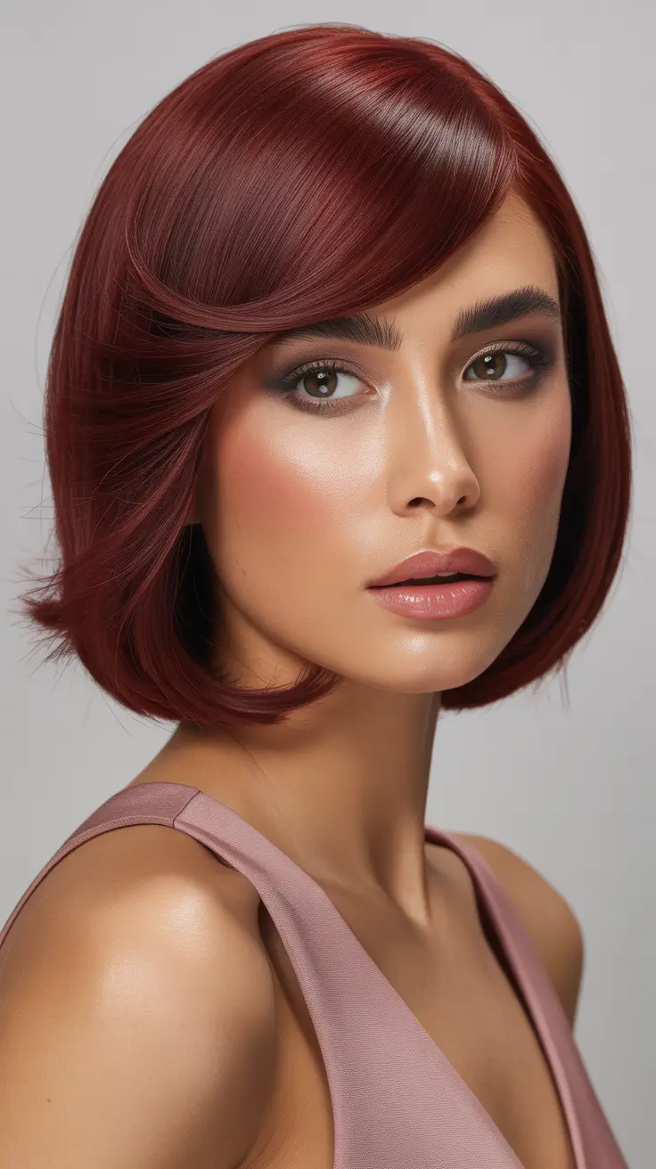 Trendy spring haircuts 2026 Sculpted Red Bob With a Clean Silhouette