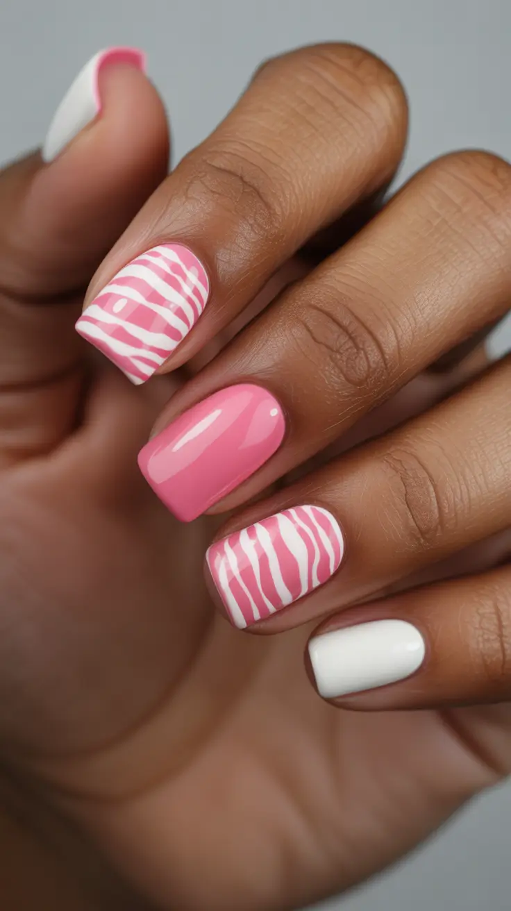 chic spring nails for dark skin 2026 Candy Pink Zebra Moments