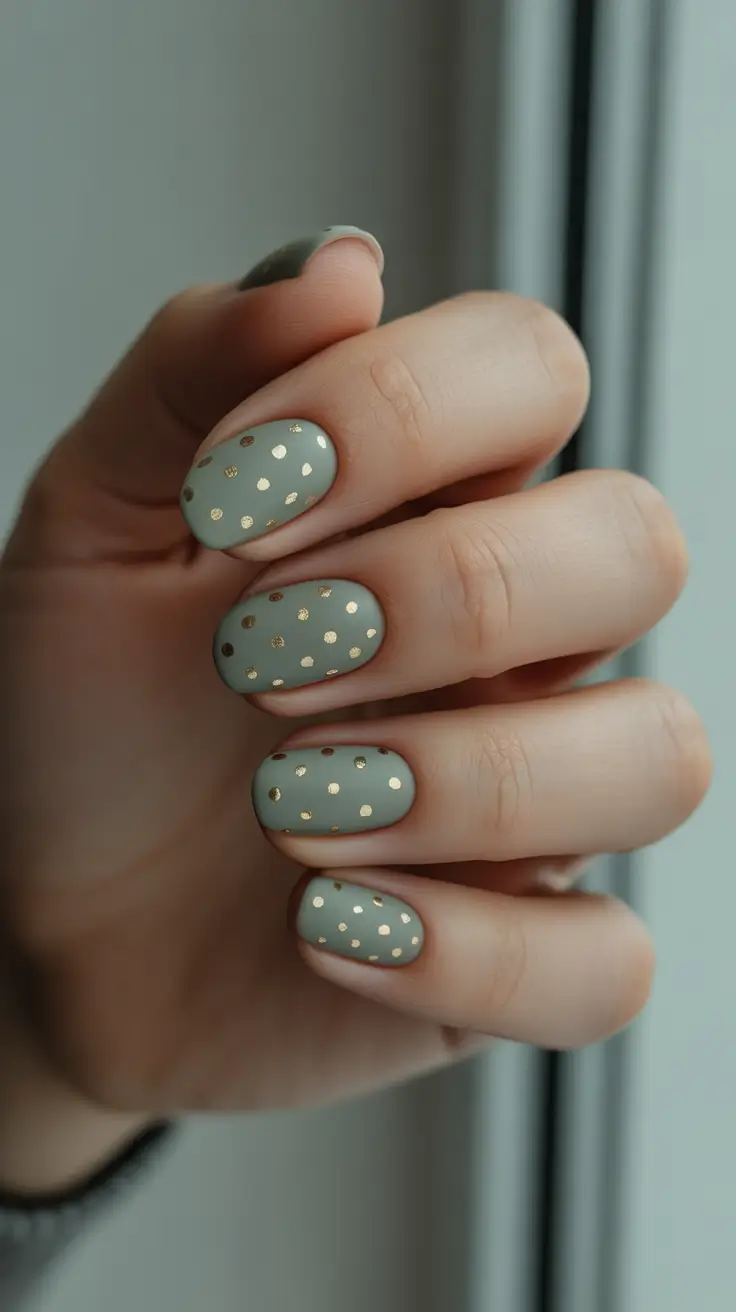 spring oval nails 2026 Soft Sage Gold Accent Oval Nails