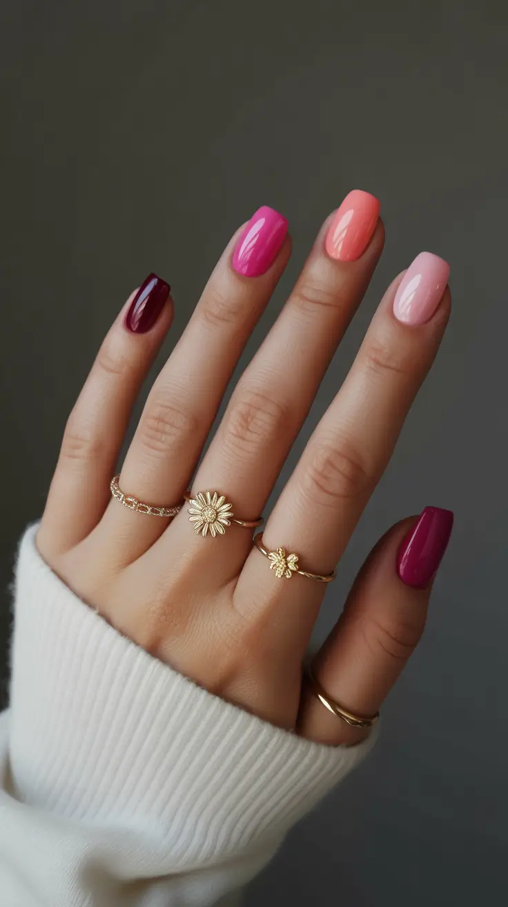 stylish spring short nails 2026 Spring Gradient in Berry and Blush